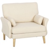 HOMCOM Fotoliu tapițat catifelat, scaun accent supradimensionat cu picioare din lemn, fotoliu pentru living și dormitor, alb crem | Aosom Romania