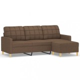 Cumpara ieftin Canapea cu 3 locuri cu taburet, maro, 180 cm, material textil