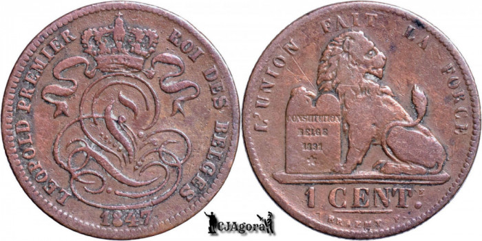 1847, 1 Centime - Leopold I - Regatul Belgiei