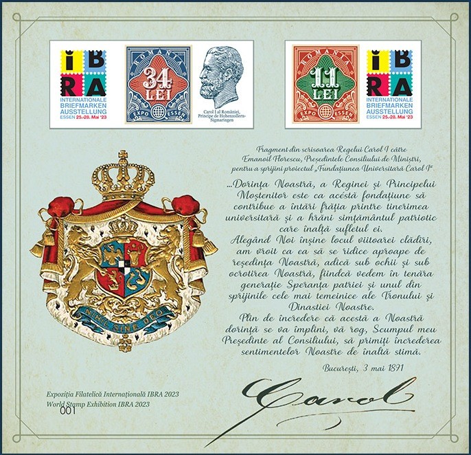 ROMANIA 2023 Expozitia Filatelica internationala IBRA Bloc cu 2 timbre LP2419b