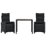 Set mobilier de gradina cu perne, 3 piese, negru, poliratan