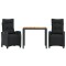 Set mobilier de gradina cu perne, 3 piese, negru, poliratan