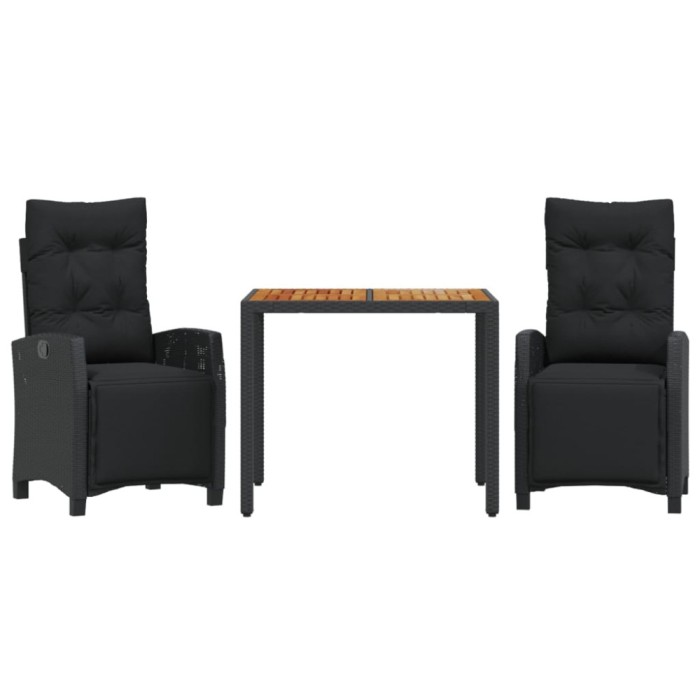 Set mobilier de gradina cu perne, 3 piese, negru, poliratan