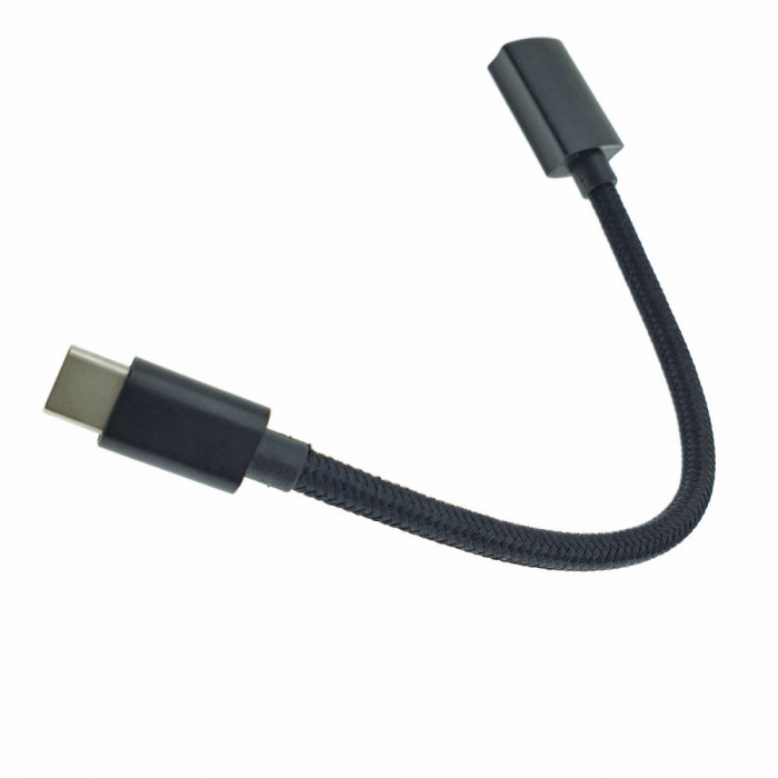 Adaptor premium OTG , USB 3.1 mama la USB tip C tata , Revolution 115, cablu cu invelis textil, carcasa aluminiu, negru