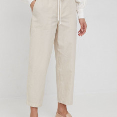 Marc O'Polo pantaloni din amestec de in femei, culoarea bej, drept, high waist