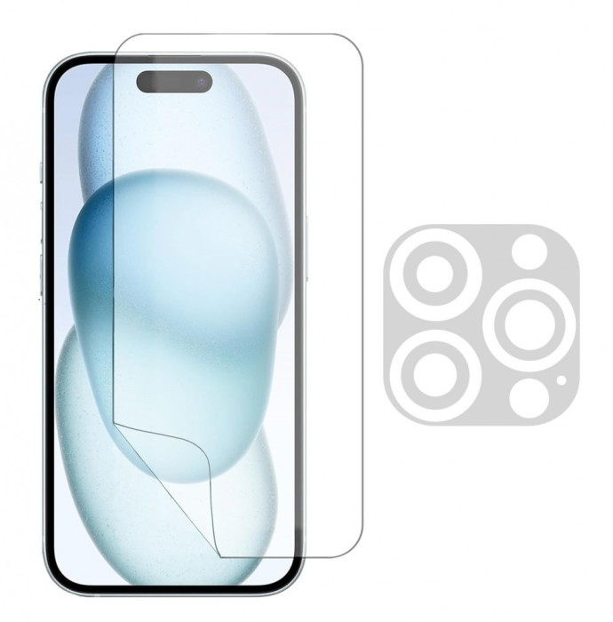 Set folie mata pentru Apple iPhone 15 Plus, protectie Ecran si Camera, Anti amprenta, din silicon