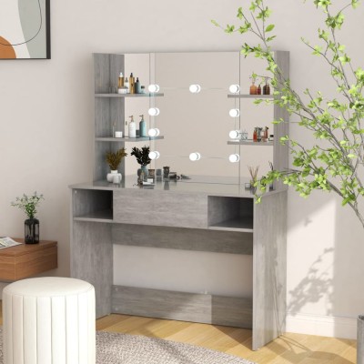 Masă machiaj cu lumini LED, gri beton, 100x40x135 cm , MDF foto