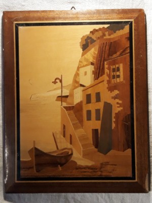 TABLOU DIN ENTARSII DE FURNIR APLICAT PE LEMN - DIMENSIUNI 28 X 22 X 1 CM foto