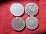 4 Monede 10pf. Germania 1873-1875 Wilhelm I , Stema scut mare , cal. f.buna, Europa