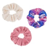 Elastice de par pentru copii, Set 3 buc, Roz si Ecru, Catifelate cu Model Unicorn, CMCLASS