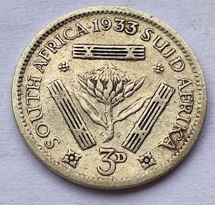 314. Moneda Africa de Sud 3 pence 1933 (argint 0.800) (&quot;SUID-AFRIKA - 3D&quot;)