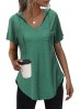 Tricou cu glugă de vară pentru femei, m&acirc;neci scurte, decolteu &icirc;n V, cu șnur &ndash; Verde M, Oem