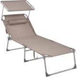 Sezlong pliabil SONGMICS cu parasolar si tetiera, 4 pozitii, taupe
