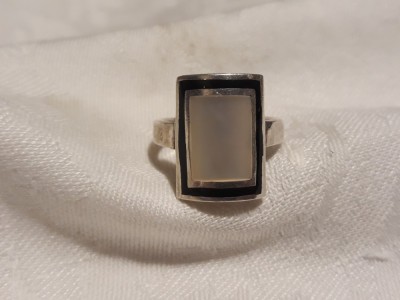 INEL argint cu SIDEF inconjurat cu ONIX dreptunghiular ELEGANT de efect SUPERB foto