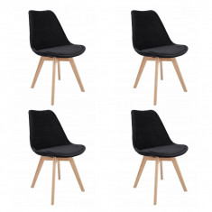 Set 4 scaune bucatarie/living, lemn, catifea, negru, 49x60x82 cm, Bari