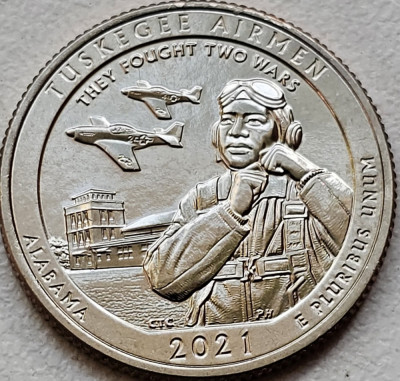 Monedă 25 cents / quarter 2021 USA, Alabama, Tuskegee Airmen, unc, litera S foto