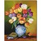 Tablou pictat manual living, dormitor, Vaza cu lalele si carte, 50x40cm ulei pe panza, gata de agatat pe perete