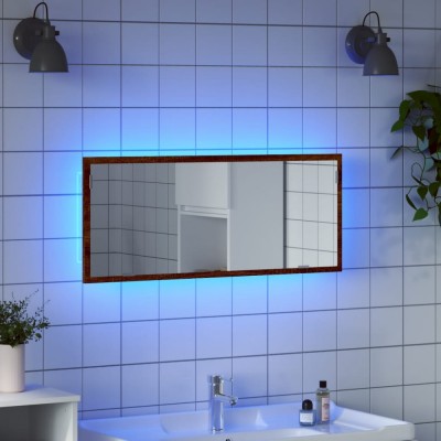 vidaXL Oglindă de baie LED stejar maro, 100x8,5x37 cm lemn prelucrat foto