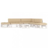 Set mobilier din paleti cu perne, 6 piese, alb, lemn pin tratat