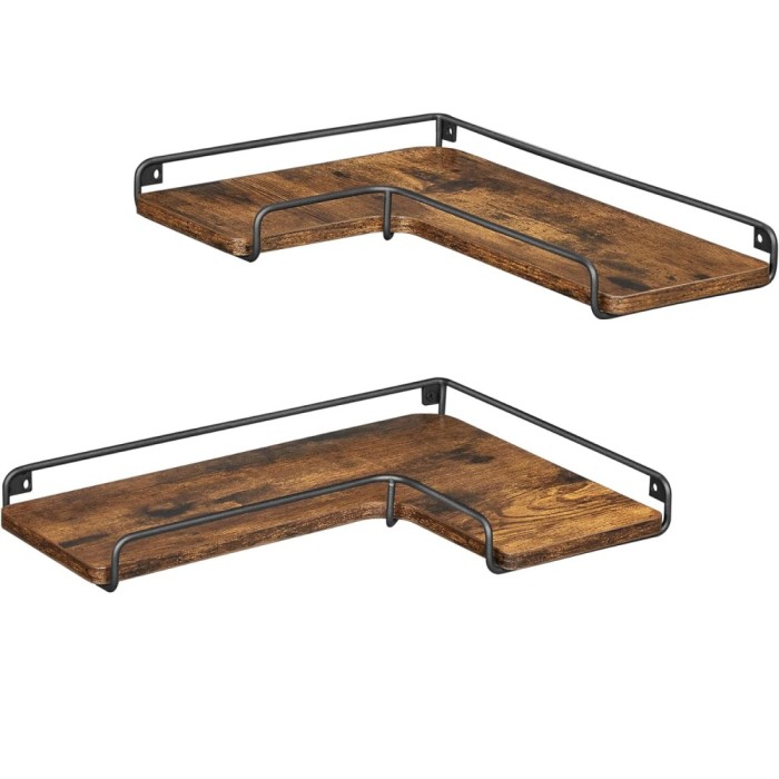 VASAGLE Set de 2 rafturi plutitoare de colt in forma de L, stil industrial, 40x29x14cm, maro rustic si negru Household NewTrend
