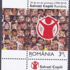 ROMANIA 2010 LP 1867 - 20 DE ANI ACTIVITATE SALVATI COPII SERIE CU TABS MNH