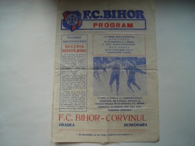 Program F.C. Bihor - Corvinul Hunedoara, 1983 foto