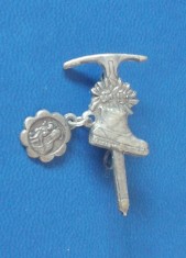 QW9 L 12 - Insigna - tematica turism - bocanci, piolet , floare de colt, icoana