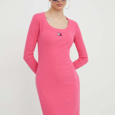 Tommy Jeans rochie culoarea roz, mini, mulată DW0DW17424