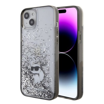 Husa pentru iPhone 15 Plus / iPhone 14 Plus - Karl Lagerfeld Hardcase Liquid Glitter (KLHCP15MLKCNSK) - Transparent Choupette foto