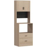 HOMCOM Mobilier pentru cuptor cu microunde, bufet, 2 sertare, 2 uși, blat de lucru, poliță reglabilă, panou perforat, 4 c&acirc;rlige, lemn natural | Aosom