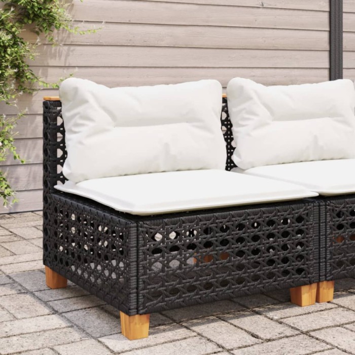 vidaXL Canapea de grădină fără cotiere, cu perne, negru, poliratan 365926