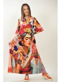 Cumpara ieftin ROCHIE ARTISTICA LUNGA FRIDA FLORALE CU MANECA CLOPOT SI BUZUNARE TALIE UNICA Multicolora