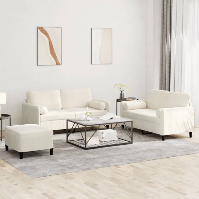 vidaXL Set de canapele cu perne, 3 piese, crem, catifea 3202012 foto