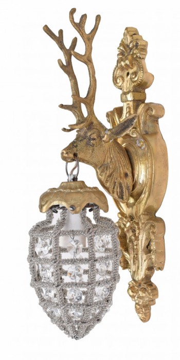 Aplica Rococo cap de cerb auriu cu ornamente cristal CAT058