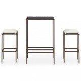 vidaXL Set mobilier bar de grădină, cu perne, 3 piese, maro, poliratan