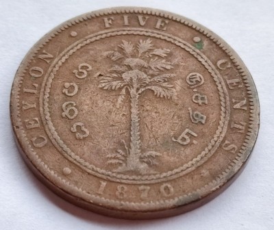 352. Moneda Ceylon 5 cents 1870 foto