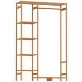 HOMCOM Suport pentru Haine din Bambus cu Rafturi pe 6 Niveluri și Bară pentru Haine, Stender pentru Dormitor și Hol, Design Modern, 90x30x145 cm, Lemn