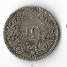 Moneda 20 rappen 1859 - Elvetia, putin lovita, billon