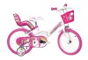 Bicicleta Copii 16 inch Dino Bikes Unicorn Fete 5-7 Ani, Cos, Roti Ajutatoare, Frane Siguranta, Cadru Unicorn, Italiana