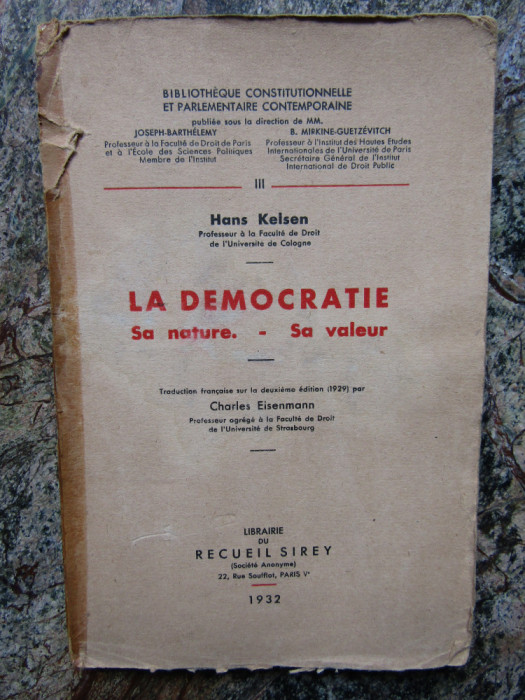 La democratie - Sa nature - Sa valeur - Hans Kelsen, 1932