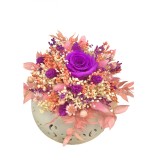 Aranjament Floral cu Trandafir Criogenat si Plante Naturale Uscate in vas Ceramic Multicolor, Eventissimi