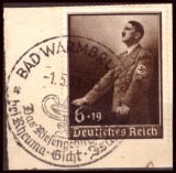 Timbru Germania 1939 - Hitler 50 Ani, Ștampilă Specială Balneară Cupa Hygieia Bad Warmbrunn pe Fragment (Mi. 694) -A222