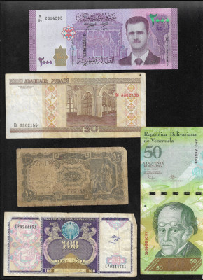 Set 5 bancnote de prin lume adunate (cele din imagini) #293 foto