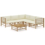 Cumpara ieftin Set mobilier de gradina cu perne alb crem, 6 piese, bambus