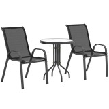 Outsunny Set Mobilier de Grădină din 3 Piese cu Scaune Suprapozabile și Masă din Sticlă, 54x71x93 cm, Gri &Icirc;nchis | Aosom Romania