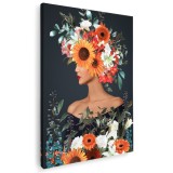 Tablou portret femeie cu flori pe cap, multicolor 1345 Tablou canvas pe panza CU RAMA 60x90 cm