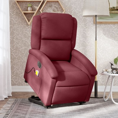 vidaXL Fotoliu de masaj electric rabatabil cu ridicare roșu vin textil foto