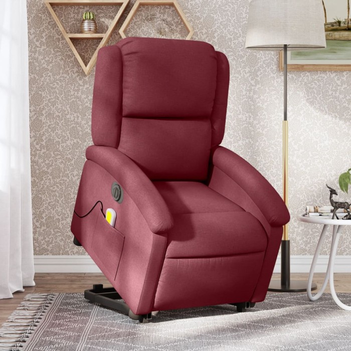 vidaXL Fotoliu de masaj electric rabatabil cu ridicare roșu vin textil