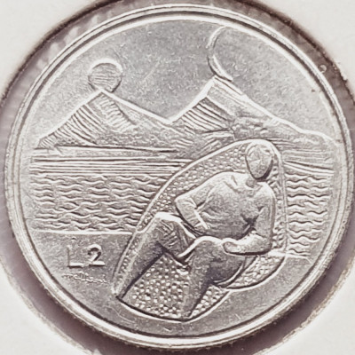 2726 San Marino 2 Lire 1976 Family - Sitting Woman km 52 foto