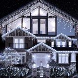 Instalatie de Craciun, curgatoare, tip turturi, cu jocuri de lumini, lungime 12m, 320 LED-uri, conectare la retea, alb